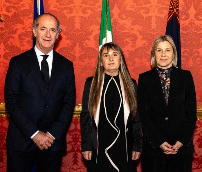 Patrizia Simionato con Luca Zaia e Manuela Lanzarin (foto di archivio)