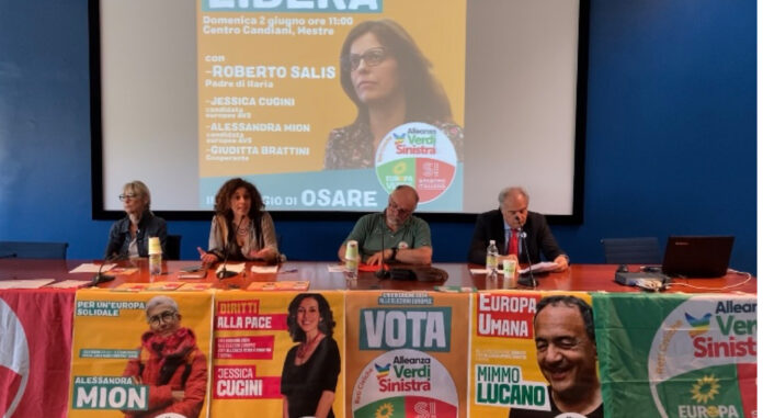 Roberto Salis a Mestre per Ilaria Salis candidata alle elezioni europee per Sinistra Italiana