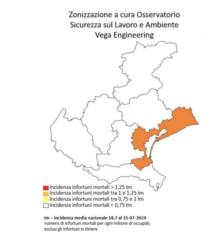 Mortalità sul lavori in Veneto, zonizzazione Vega Engineering