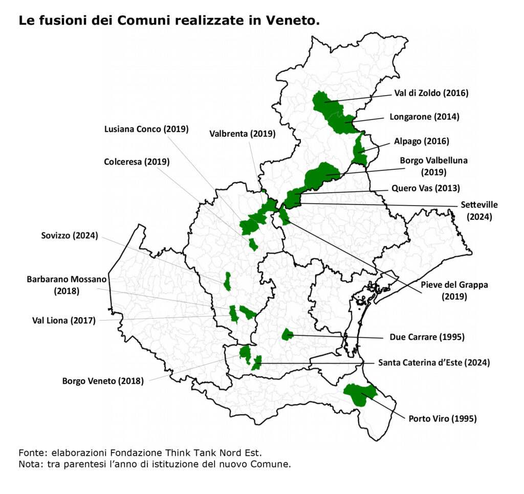 la distribuzione delle fusioni in veneto