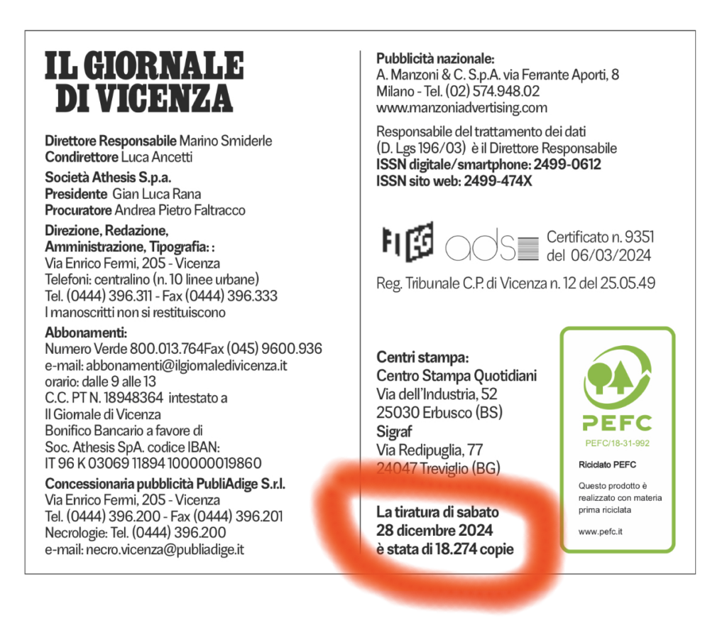 Colophon GdV del 29 dicembre