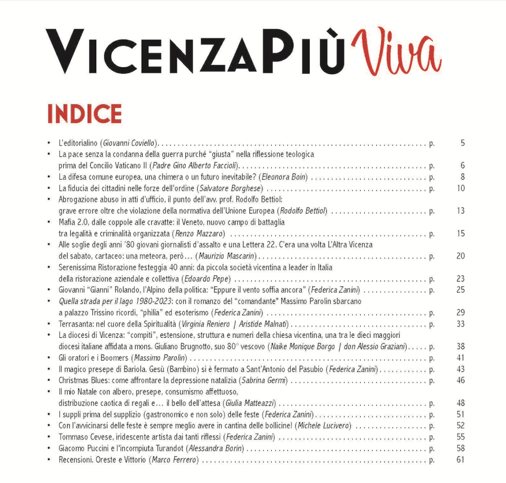 VicenzaPiù Viva n. 294, l'indice