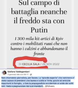 Post su FB di Valdegamberi su Cecilia Sala