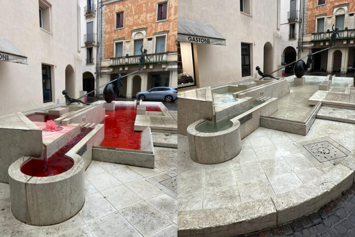 la fontana dei bambini ripulita dopo il vandalismo