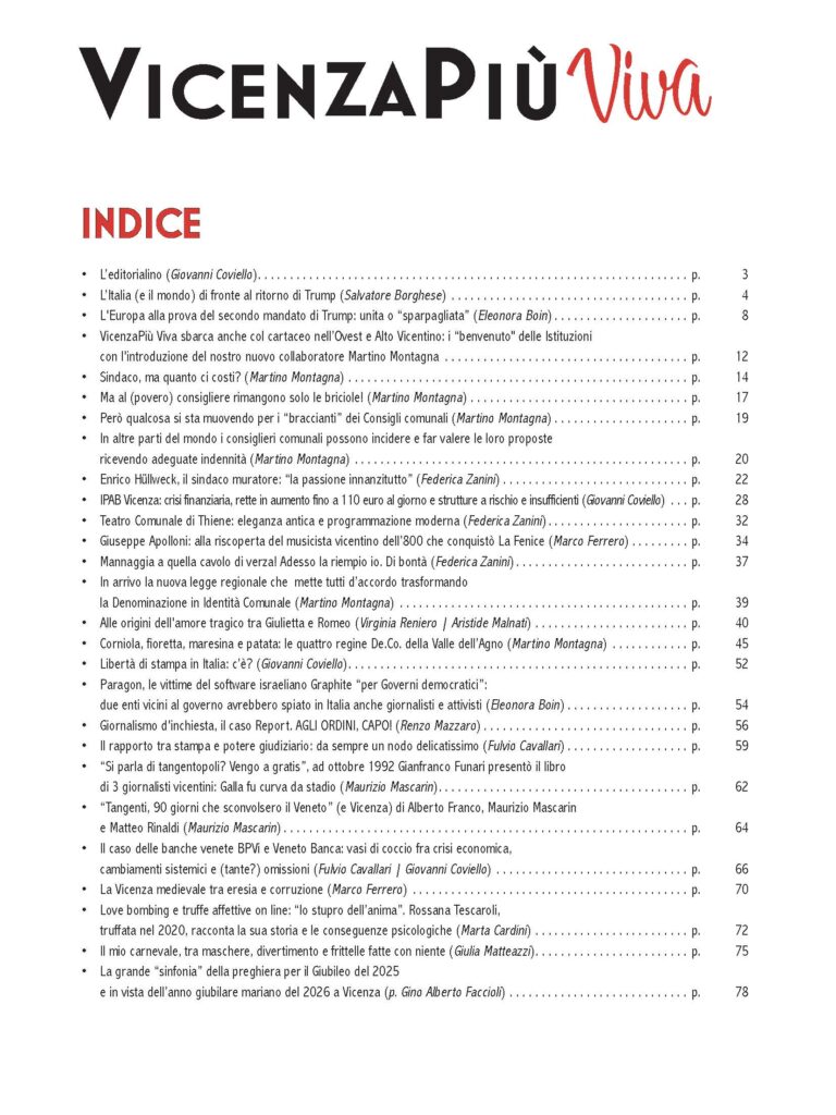 Indice VicenzaPiù Viva n. 295 di febbraio 2025