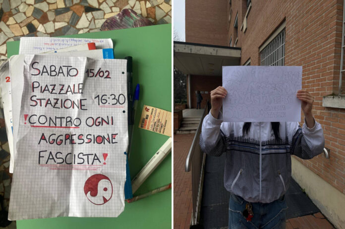 Photomob della Rete degli Studenti Medi di Vicenza contro l'aggressione al Pigafetta